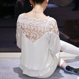 Women Blouses  Summer Long Sleeve White Cotton Slim Crochet Hollow Lace Women Tops Shirts Elegant