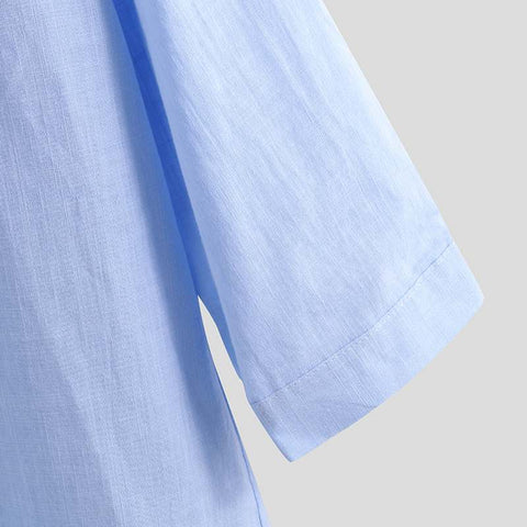 INCERUN Men Shirt Cotton 3/4 Sleeve Stand Collar Harajuku Tops Solid Color Vintage Brand Shirts 2021 Streetwear Camisa Masculina