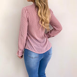 Women New Fashion Elegant Chiffon Blouses Long Sleeve V-Neck Shirt Office Blouse Slim Casual Female Polka Dot Top