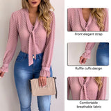 Women New Fashion Elegant Chiffon Blouses Long Sleeve V-Neck Shirt Office Blouse Slim Casual Female Polka Dot Top