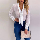 Women New Fashion Elegant Chiffon Blouses Long Sleeve V-Neck Shirt Office Blouse Slim Casual Female Polka Dot Top