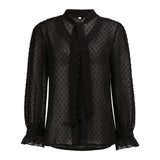 Women New Fashion Elegant Chiffon Blouses Long Sleeve V-Neck Shirt Office Blouse Slim Casual Female Polka Dot Top