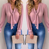 Women New Fashion Elegant Chiffon Blouses Long Sleeve V-Neck Shirt Office Blouse Slim Casual Female Polka Dot Top