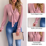 Women New Fashion Elegant Chiffon Blouses Long Sleeve V-Neck Shirt Office Blouse Slim Casual Female Polka Dot Top
