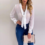 Women New Fashion Elegant Chiffon Blouses Long Sleeve V-Neck Shirt Office Blouse Slim Casual Female Polka Dot Top