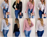 Women New Fashion Elegant Chiffon Blouses Long Sleeve V-Neck Shirt Office Blouse Slim Casual Female Polka Dot Top