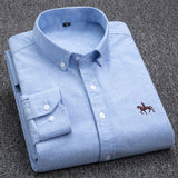 100% Cotton Oxford Shirt Men's Long Sleeve Embroidered Horse Casual Without Pocket Solid Yellow Dress Shirt Men Plus Size 5XL6XL