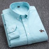 100% Cotton Oxford Shirt Men's Long Sleeve Embroidered Horse Casual Without Pocket Solid Yellow Dress Shirt Men Plus Size 5XL6XL