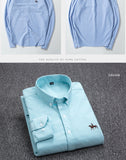 100% Cotton Oxford Shirt Men's Long Sleeve Embroidered Horse Casual Without Pocket Solid Yellow Dress Shirt Men Plus Size 5XL6XL