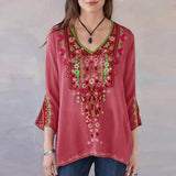 Blouses Women Boho Casual V Neck Long Sleeve Floral Embroidery Blouse Top Loose Shirt блузка женская ropa de mujer 2020
