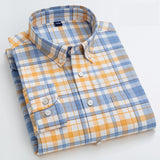100% Cotton Oxford Plaid Solid Color Striped Shirt Tops Casual Long Sleeve Shirt Slim Fit Shirt Men Camisa Social Korean Clothes