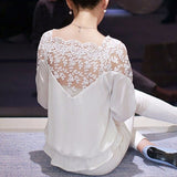 Women Blouses  Summer Long Sleeve White Cotton Slim Crochet Hollow Lace Women Tops Shirts Elegant