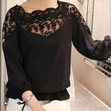 Women Blouses  Summer Long Sleeve White Cotton Slim Crochet Hollow Lace Women Tops Shirts Elegant
