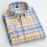 100% Cotton Oxford Plaid Solid Color Striped Shirt Tops Casual Long Sleeve Shirt Slim Fit Shirt Men Camisa Social Korean Clothes