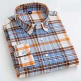 100% Cotton Oxford Plaid Solid Color Striped Shirt Tops Casual Long Sleeve Shirt Slim Fit Shirt Men Camisa Social Korean Clothes