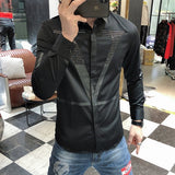 Hot Sale Rhinestone Letter Shirts Men Long Sleeve Business Casual Dress Shirt Slim Streetwear Social Nightclub Chemise Homme