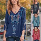 Blouses Women Boho Casual V Neck Long Sleeve Floral Embroidery Blouse Top Loose Shirt блузка женская ropa de mujer 2020