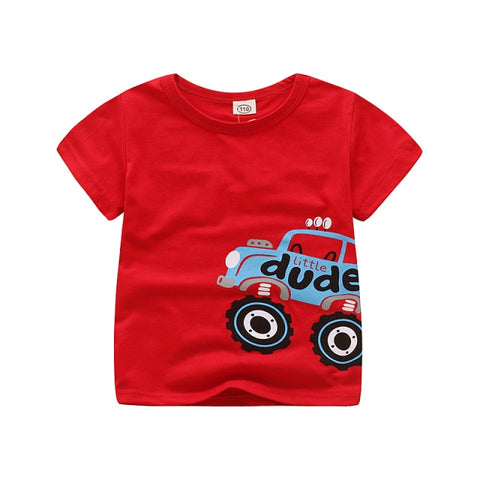 2021 Summer New Boys T Shirt Children's Cotton Tops Tees Baby Kids Cartoon Car Printed Outwear 2-8 Year Clothes Tops Clothing
