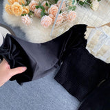 Sexy Halter Lace Patchwork Short Blouse For Women Casual Puff Sleeve Velvet Shirt Female Black Tops New Fashion Autumn Winter