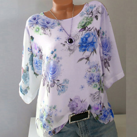 Summer Floral Print Women Blouse 5XL Plus Size Chiffon Blouses Half Sleeve Beach Shirt Office Work Shirts Blusas Feminina Tops