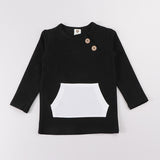Top kds t-shirt long sleeves elegant outfit winter ribbed contrast pocket boy girls clothes autumn and winter children t-shirt