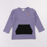 Top kds t-shirt long sleeves elegant outfit winter ribbed contrast pocket boy girls clothes autumn and winter children t-shirt