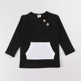 Top kds t-shirt long sleeves elegant outfit winter ribbed contrast pocket boy girls clothes autumn and winter children t-shirt