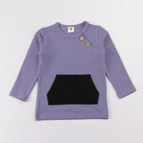 Top kds t-shirt long sleeves elegant outfit winter ribbed contrast pocket boy girls clothes autumn and winter children t-shirt