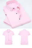 High Quality Non-ironing Men Dress Shirt Short Sleeve New Solid Male Clothing Fit Business Shirts White Blue Navy Black Red