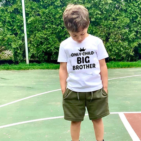 Children Boys Short Sleeve T Shirt Crown Only Child Big Brother Tee Tops Clothes White Casual Kids Tshirt