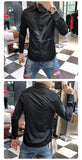 Hot Sale Rhinestone Letter Shirts Men Long Sleeve Business Casual Dress Shirt Slim Streetwear Social Nightclub Chemise Homme