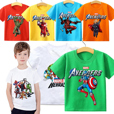 Avengers Marvel Children T-shirt Iron Man Short Sleeve Boys Kids 100%cotton Printing Spider Man Clothes Top Tee Birthday Gift