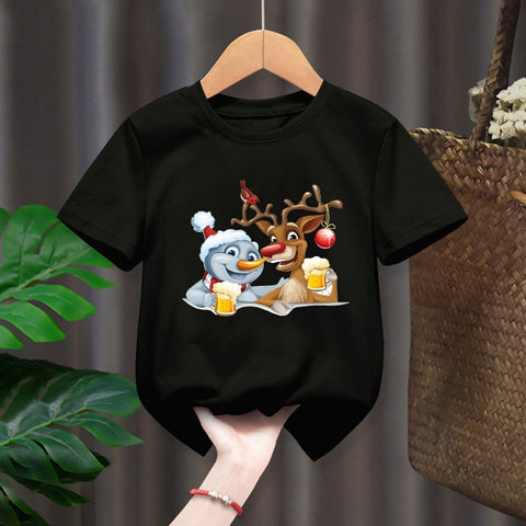 Funny Penguin Graphic Girls Casual Tops Tee Kids Black Tshirts Boys Merry Christmas New Fashion Short Sleeve Children T-shirt