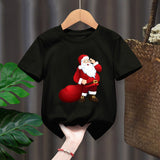 Funny Penguin Graphic Girls Casual Tops Tee Kids Black Tshirts Boys Merry Christmas New Fashion Short Sleeve Children T-shirt
