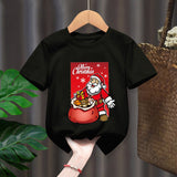 Funny Penguin Graphic Girls Casual Tops Tee Kids Black Tshirts Boys Merry Christmas New Fashion Short Sleeve Children T-shirt