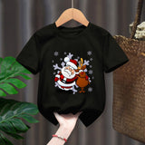 Funny Penguin Graphic Girls Casual Tops Tee Kids Black Tshirts Boys Merry Christmas New Fashion Short Sleeve Children T-shirt