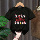 Funny Penguin Graphic Girls Casual Tops Tee Kids Black Tshirts Boys Merry Christmas New Fashion Short Sleeve Children T-shirt