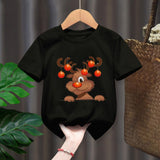 Funny Penguin Graphic Girls Casual Tops Tee Kids Black Tshirts Boys Merry Christmas New Fashion Short Sleeve Children T-shirt