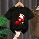 Funny Penguin Graphic Girls Casual Tops Tee Kids Black Tshirts Boys Merry Christmas New Fashion Short Sleeve Children T-shirt