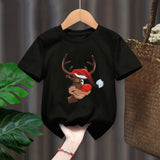 Funny Penguin Graphic Girls Casual Tops Tee Kids Black Tshirts Boys Merry Christmas New Fashion Short Sleeve Children T-shirt