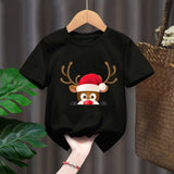 Funny Penguin Graphic Girls Casual Tops Tee Kids Black Tshirts Boys Merry Christmas New Fashion Short Sleeve Children T-shirt
