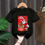 Funny Penguin Graphic Girls Casual Tops Tee Kids Black Tshirts Boys Merry Christmas New Fashion Short Sleeve Children T-shirt