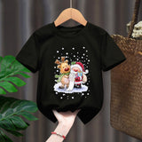 Funny Penguin Graphic Girls Casual Tops Tee Kids Black Tshirts Boys Merry Christmas New Fashion Short Sleeve Children T-shirt