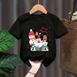 Funny Penguin Graphic Girls Casual Tops Tee Kids Black Tshirts Boys Merry Christmas New Fashion Short Sleeve Children T-shirt