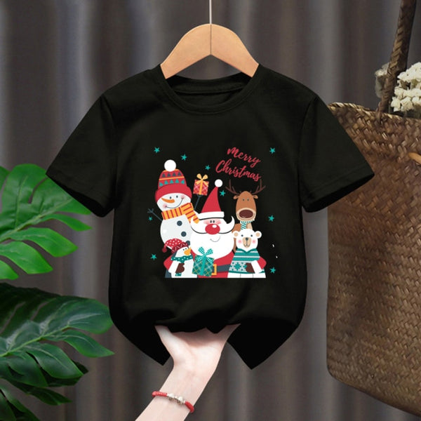 Funny Penguin Graphic Girls Casual Tops Tee Kids Black Tshirts Boys Merry Christmas New Fashion Short Sleeve Children T-shirt