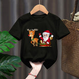 Funny Penguin Graphic Girls Casual Tops Tee Kids Black Tshirts Boys Merry Christmas New Fashion Short Sleeve Children T-shirt