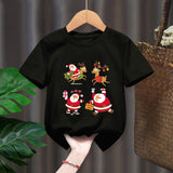 Funny Penguin Graphic Girls Casual Tops Tee Kids Black Tshirts Boys Merry Christmas New Fashion Short Sleeve Children T-shirt
