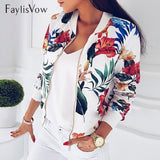4XL 5XL Big Size Women Short Jacket Retro Floral Printed Long Sleeve Zipper Bomber Jackets Autumn Coat Female Biker Outwear Tops