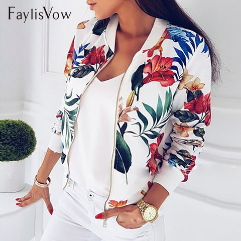 4XL 5XL Big Size Women Short Jacket Retro Floral Printed Long Sleeve Zipper Bomber Jackets Autumn Coat Female Biker Outwear Tops