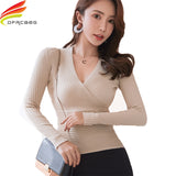 2019 New Sexy Deep V Neck Sweater Women's Pullover Casual Slim Bottoming Sweaters Female Elastic Cotton Long Sleeve Tops Femme
